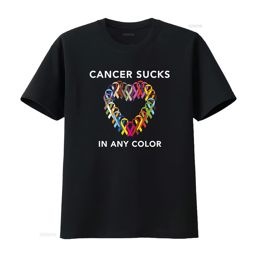 Mens Cancer Sucks Awareness T Shirt with Multicolor Ribbon Design for Breast Prostate Lung Skin Colon Causes vintage Washed
