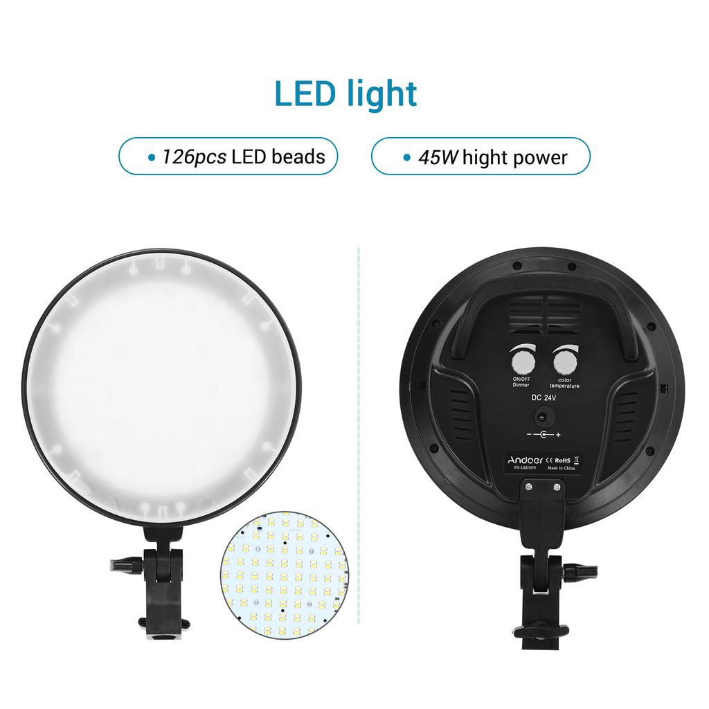 Andoer Professional Studio Photography Softbox LED Light Kit Including 50*70cm Softboxes * 2 + 45W