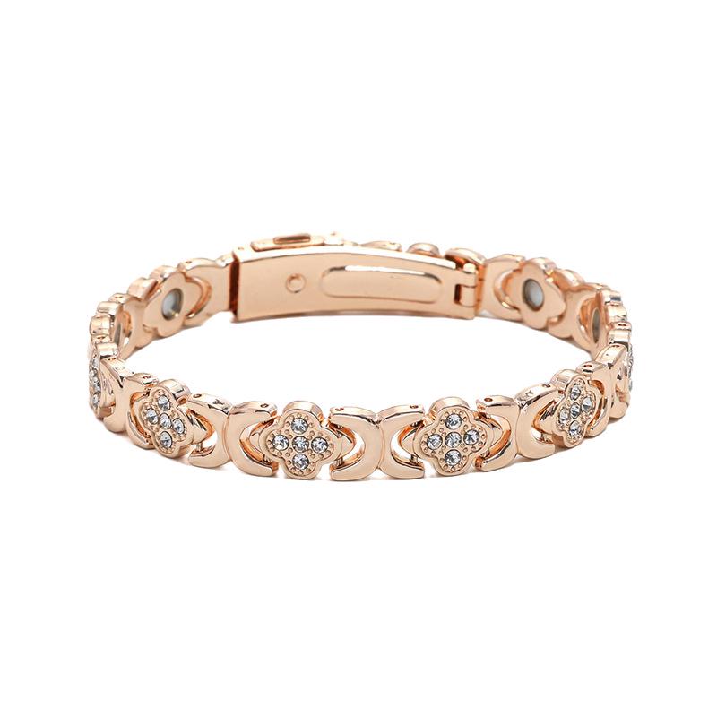 Rose Gold Lucky Clover Magnetic Bracelet with Red Copper Watch Strap Buckle