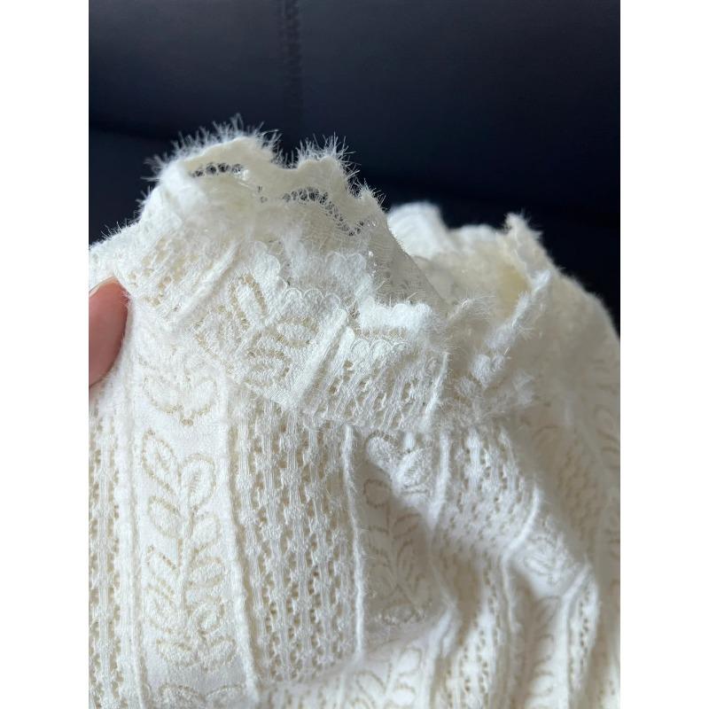 

Женский топ с полувысоким воротником, кружевной, ажурный, весенний, с темпераментом, многослойный, с длинными рукавами, базовая рубашка XL