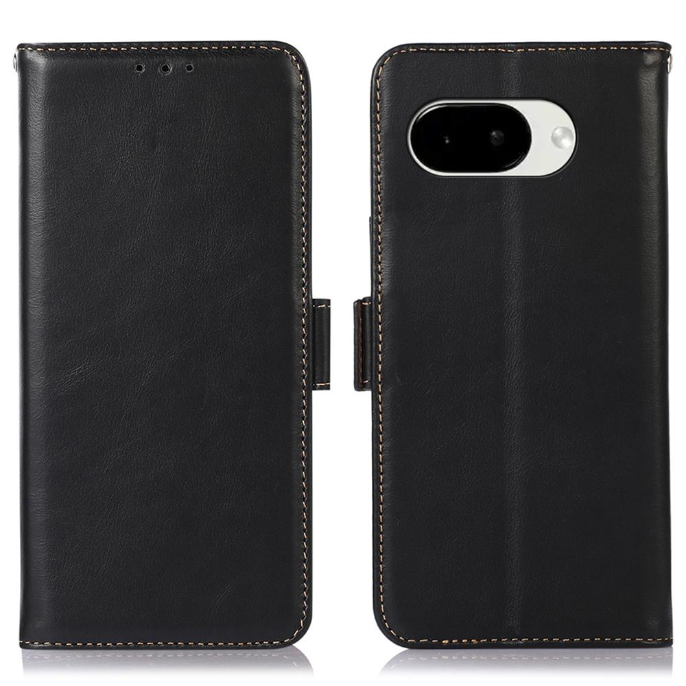 

For Google Pixel 10a Case RFID Blocking Genuine Cow Leather Wallet Phone Cover