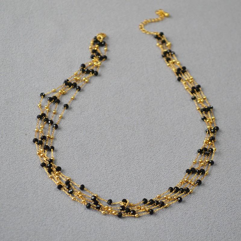 Vintage Elegant Multi-layer Short Clavicle Necklace Women Retro Lace Black Spinel Beaded Jewelry