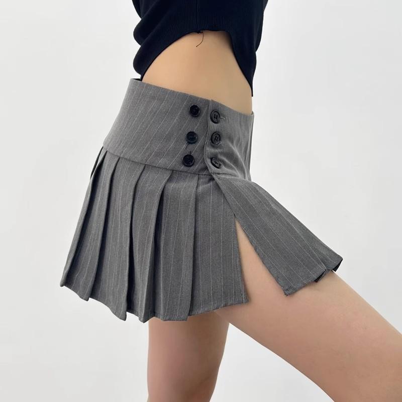 Gonna a pieghe a righe vintage Y2k da donna sexy stile preppy vita bassa con bottoni slim a trapezio micro mini gonna streetwear