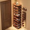 Wood Shoe Rack Multi-Tier Entryway Storage Shelf Sturdy Narrow Floor Organizer Space-Saving Storage for Home Hallway Room