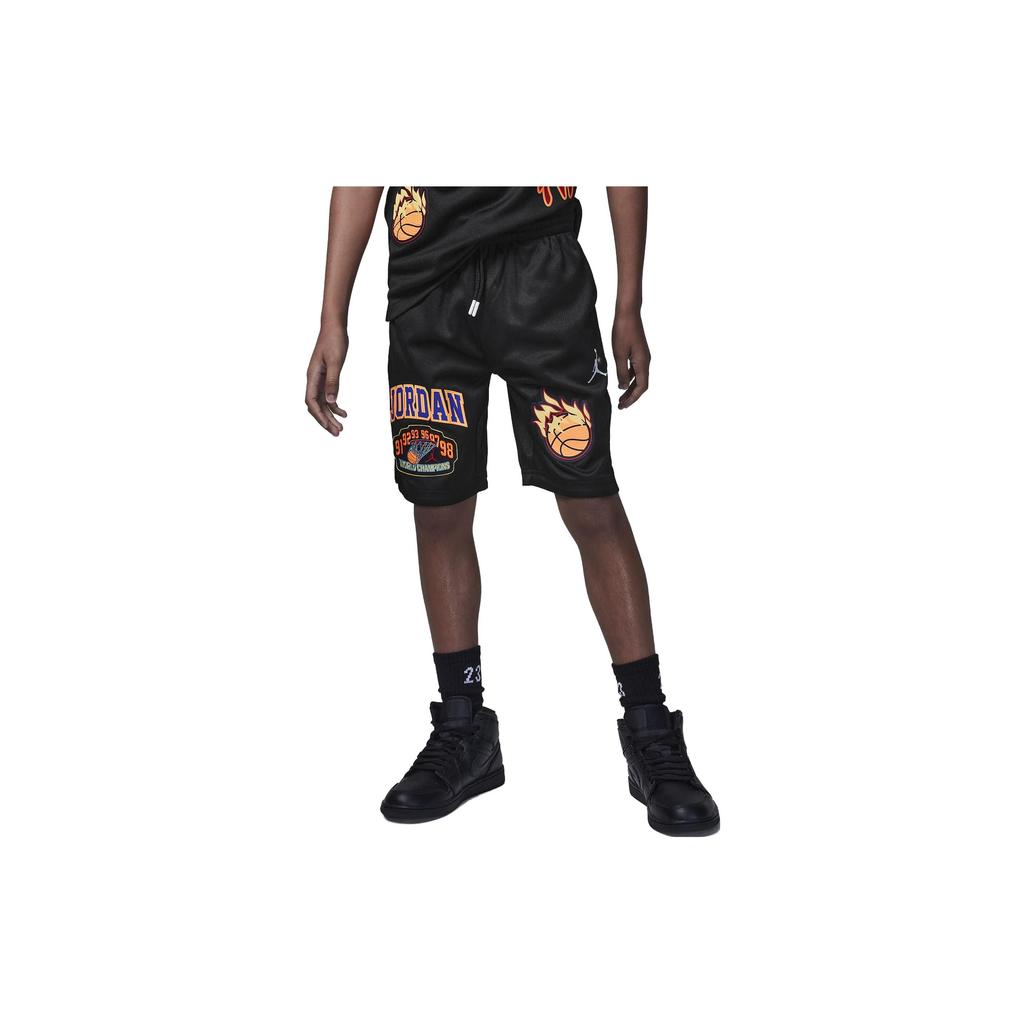 Jordan Letter Patch Straight Leg Kids Shorts Kids Bottoms Black FV2711-010