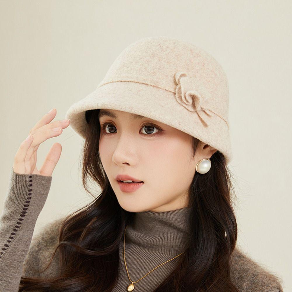 Trendy Keep Warm Women Fisherman Hat Windproof Elegant Bucket Hat Hepburn Style Thickened Basin Caps Women
