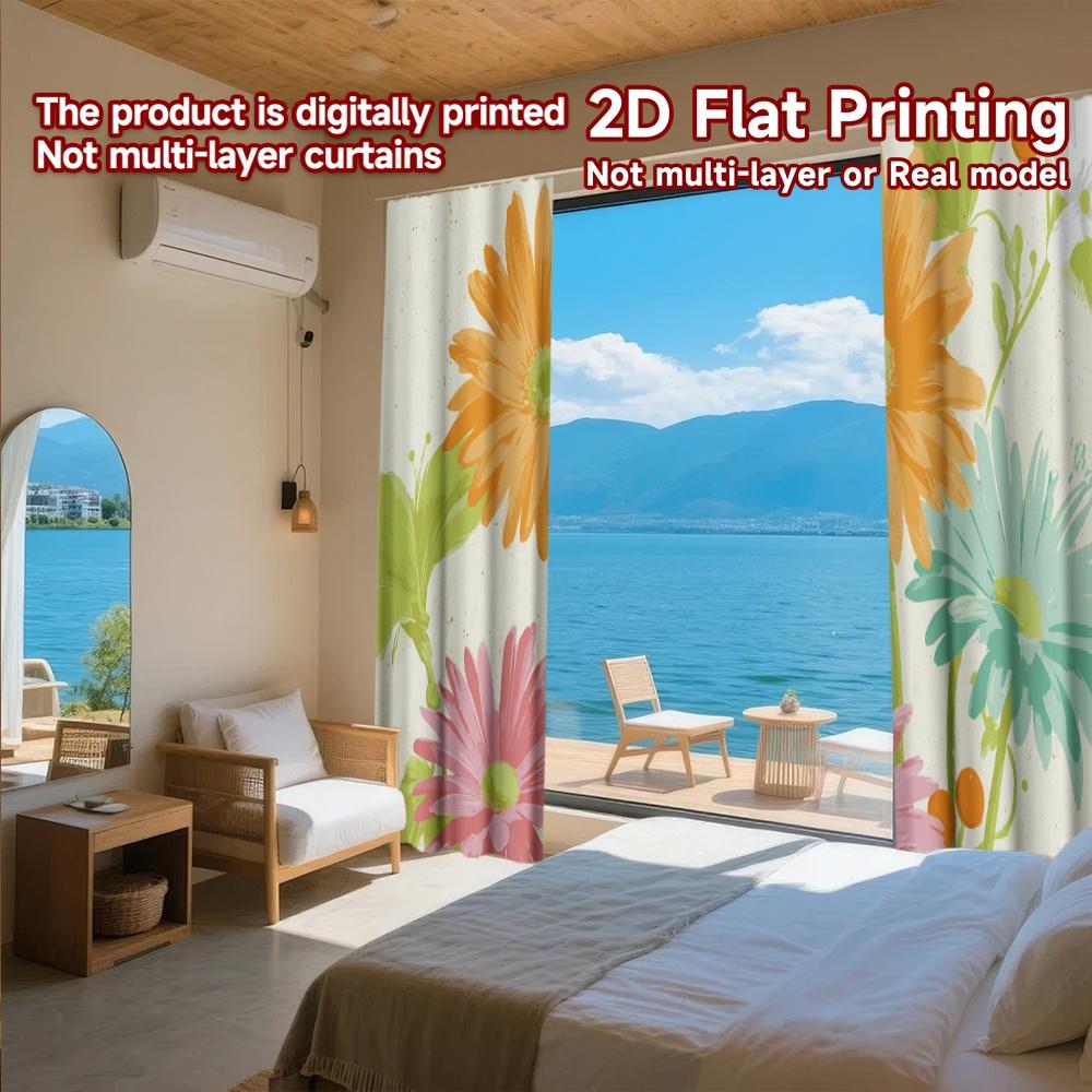 Flat Printing Curtains Without Rod Floral Spring Celebration Ramadan Holiday Digital Curtain Set Of 2 Made Polyester Washable