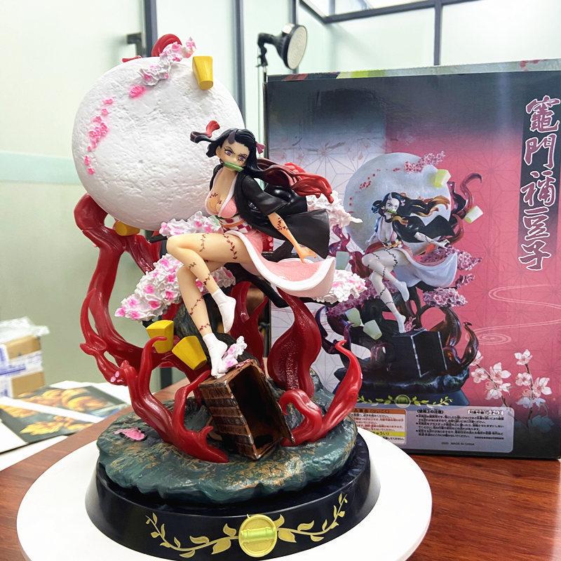 Demon Slayer Nezuko Blood Burst Figure Gk Anime Statue Cherry Blossom Moon Decor Desk Ornament Collectible Gift Figurine Model