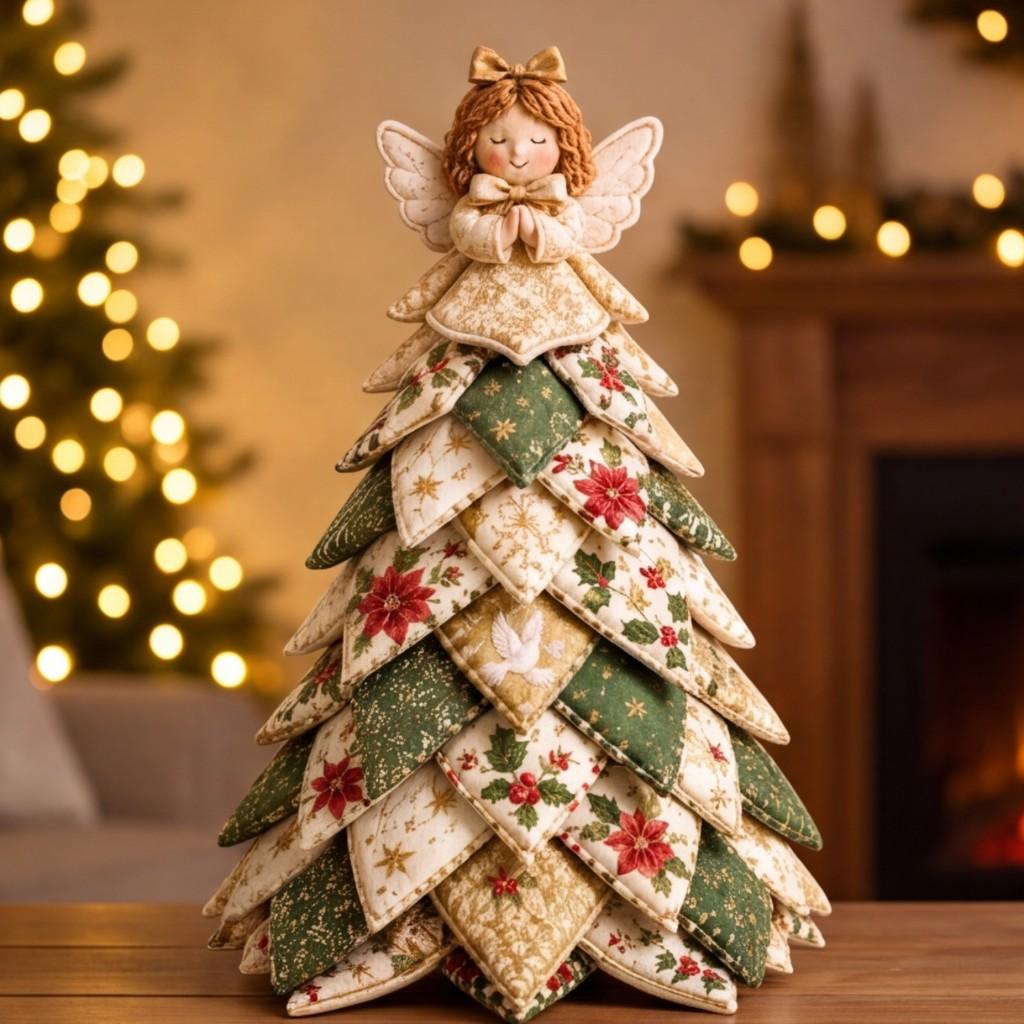DIY gestepptes Stoff-Weihnachtsbaum-Set mit 3D-Patchwork-Bastelset für Anfänger Handgefertigte Tisch-Weihnachtsdekoration Festlicher Kamin-Tisch-Büro-Schmuck