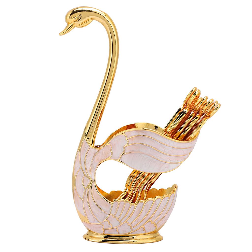 Set de linguri pentru desert cafea în stil european Suport pentru linguriță pentru fructe cu lebădă elegantă Vesă decorativă Argint