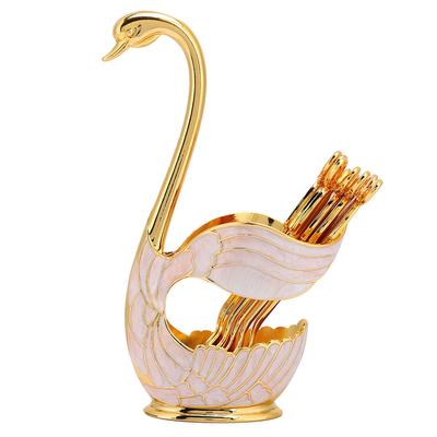 Coffee Dessert Spoon Set European Style Elegant Swan Fruit Scoop  Holder Decorative TablewareGold