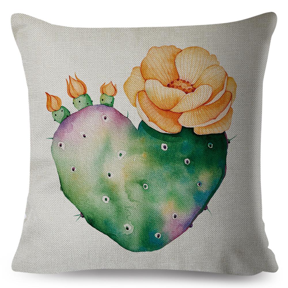 Cute Succulent Plant Cushion Covers Set Watercolor Potted Cactus In Cup Box Design Soft Pillow Home Decor Xcm