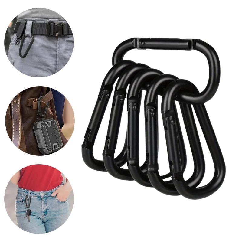 Versatile 6Pcs Black Type D Hook Outdoor Hiking Buckle Durable Camping Gear Accessory