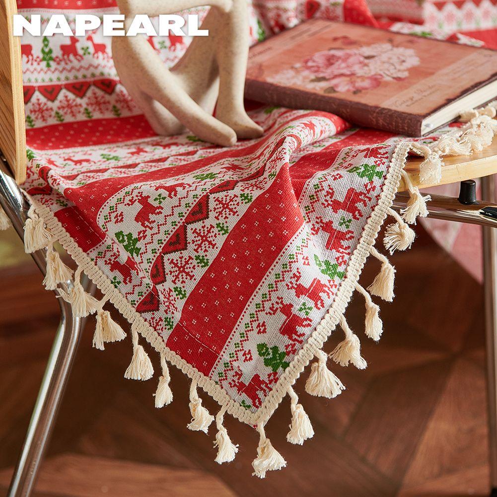 1PC NAPEARL Christmas Style Cotton Linen Green Red 40% Semi Blackout Window Drapes With Tassels For Small Window Living Room Festival Decor