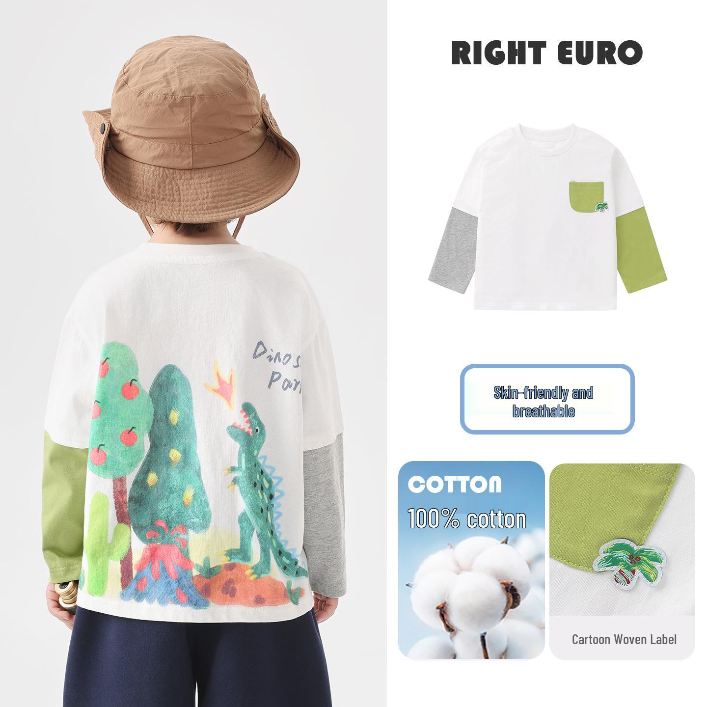 

2026 Boys Pure Cotton Long-Sleeve T-Shirt - Spring/Autumn Kids Toddler Base Layer Top 120 cm