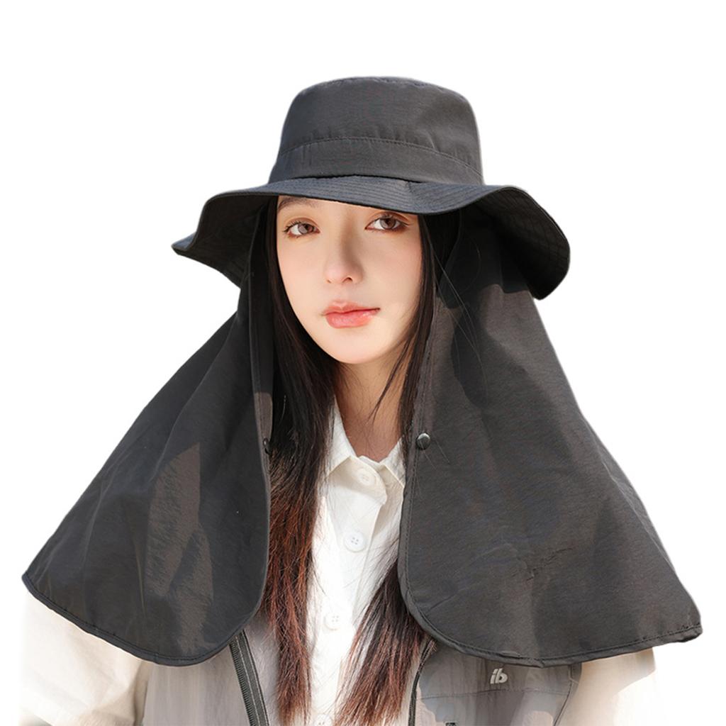 Women'S Sun Hat Solid Color Bucket Hat With Neck Cover Outdoor Uv Sun Protection Wide Brim Hats For Travel Holiday Beach Playing
