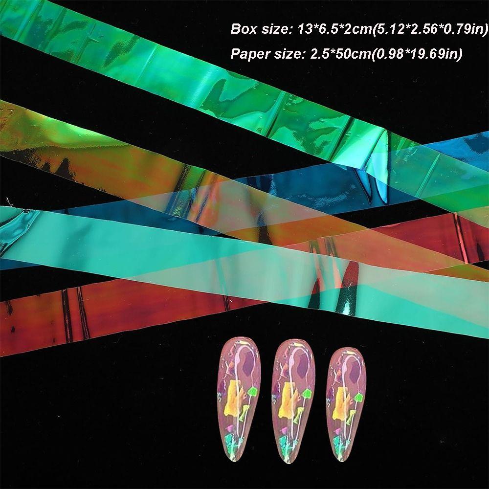 Iridescent Nail Art Stickers 10 Rolls Laser Glass Nail Foils Hot Transfer Decals DIY Manicure