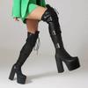Fashion New Belt Buckle Cross Strap Elegant Black Over The Knee Boots Hot Girl Sexy Punk Style Pole Dance Fashion High Heels Shose 35-44