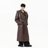Herren Trendy PU-Leder Trenchcoat mit dekonstruierten Schulterpolstern - Stilvolle Herbst-Überknie-Silhouette