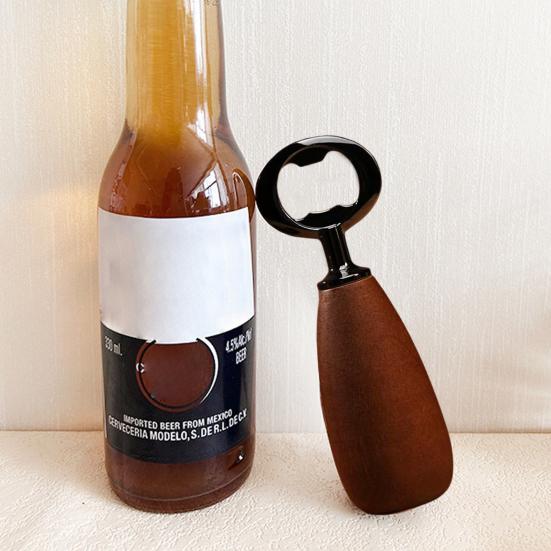 

Wooden Handle Bottle Opener Metal Beer Bottle Opener Portable Can Opener for Beer Soda Cider Kitchen Bar Picnic A