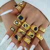 13Pcs Set Gothic Retro Punk Enamel Oil Drop Rhinestone Square Rings for Men Women Vintage Jewelry Accessories Party Gifts