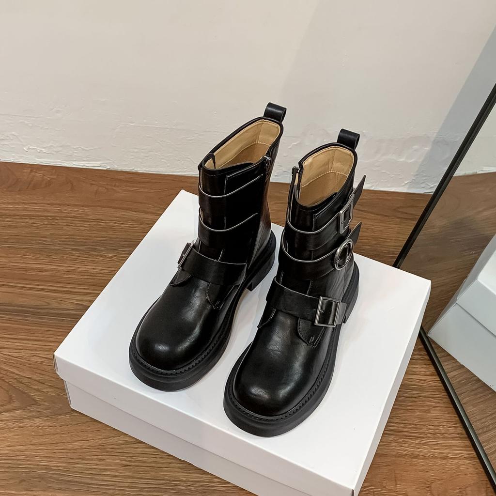 Korean version of knight boots women's belt buckle thick-soled heightening women's boots winter 2025 new retro western cowboy boots
