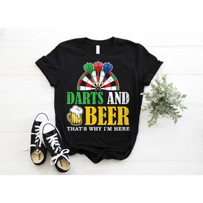 Darts And Beer Thats Why Im Here Funny T Shirt Dartboard Dart Player Lover For Birthday Competition Casual Vintage Washed
