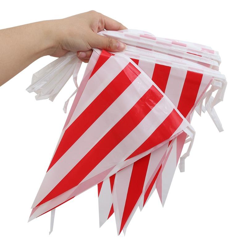 10/50M Red White Striped Pennant Triangle Flag  Carnival Theme Parties Banner Birthday Decoration Bunting Hanging Decor Supplies