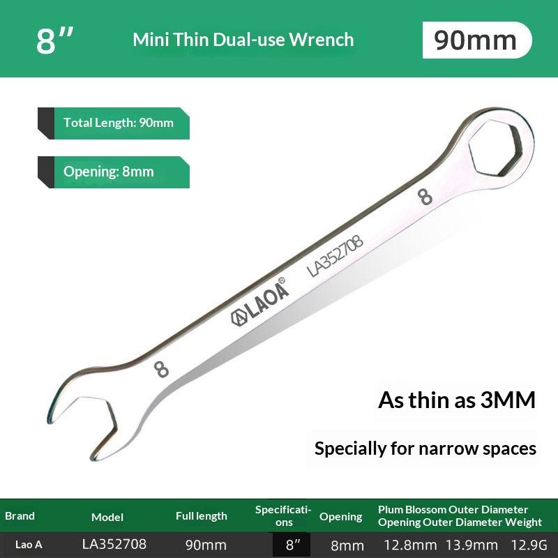 Mini Thin Double Open-End Wrench Stainless Steel Dual-Purpose Wrench 5 To 11 Mm Available Mini Dual-Purpose Wrench Set