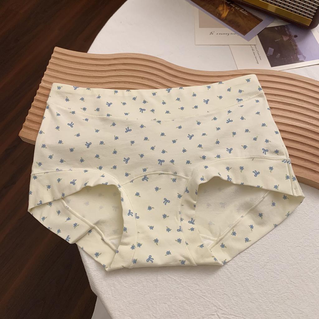 Plus Size Women's Spring Summer Floral Cotton 10A Antibacterial Extended Crotch Hip Mid Waist Flat Angle Briefs