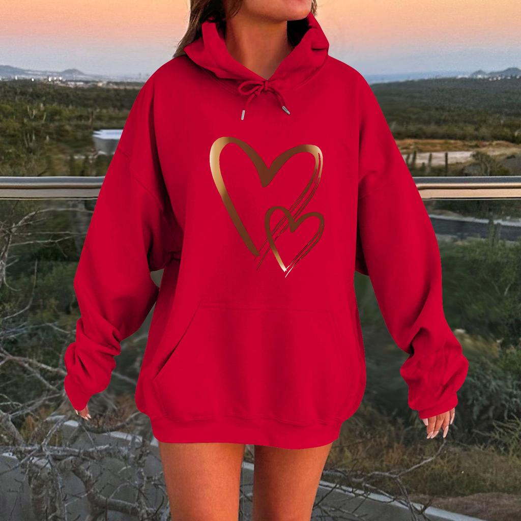 Damen Locker Bequem Lässig Mode Charakterdruck Kapuzenpullover Langarm