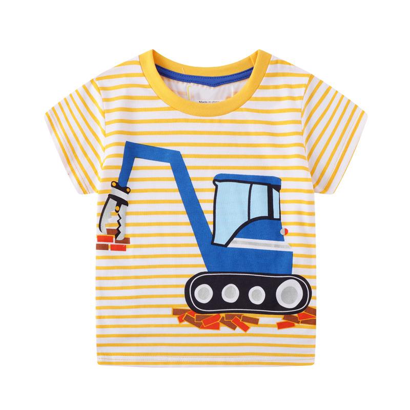 Little maven Vêtements rayés d'été pour enfants Bébés Garçons Vêtements pour enfants T-shirts Excavatrice Coton Enfants 2-7 ans
