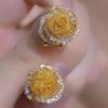 Gold Mesh Crystal Rose Ear Cuffs - Elegant High-End Versatile Women's Earrings.