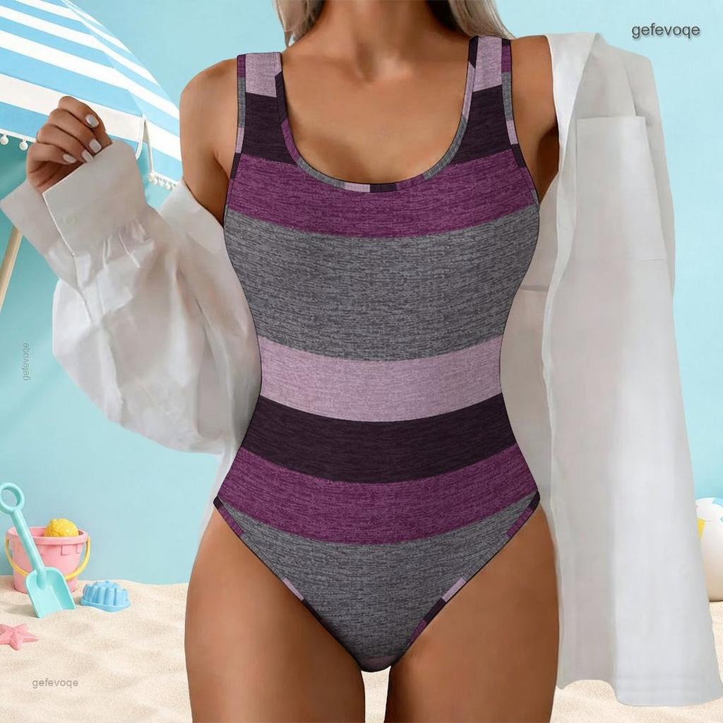 Women Plus Size Geometric Printed One Piece Swimsuit Scoop Neck Wide Straps High Cut