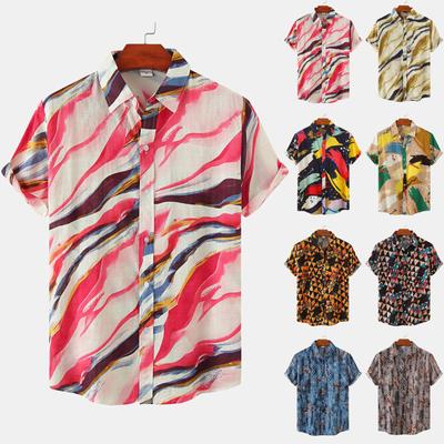 Men's Hawaiian Fashion Resort Print Short Sleeve Top Beach Button Up Shirt