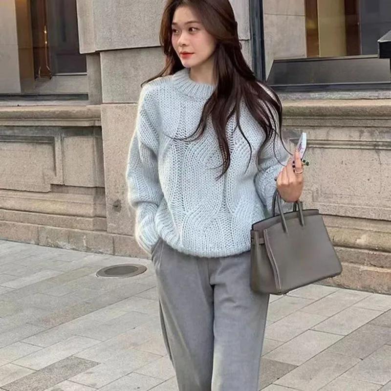 Lazy Style Twist Sweater for Women Autumn Winter Thick Warm Loose Knitted Pullover Vintage Streetwear Knit Jumper Tops