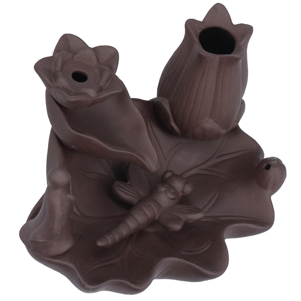 Incense Burner Red Porcelain Dragonfly Shape Backflow Smoke Waterfall Sandalwood Home Decor