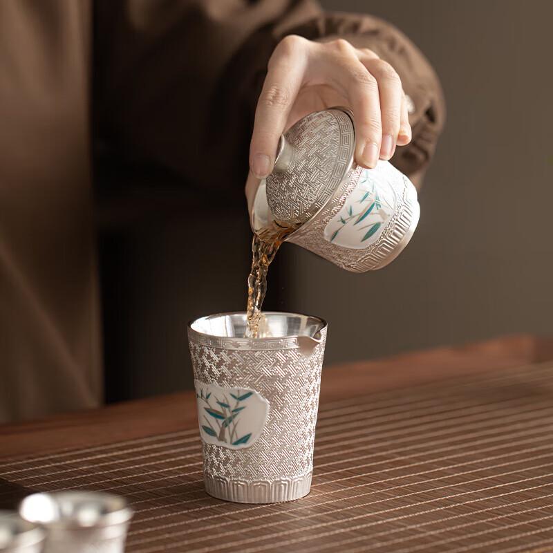 Master Zheng Wenqiang Gilded Silver Bamboo Rhyme Ceramic Kung Fu Tea Gift Set