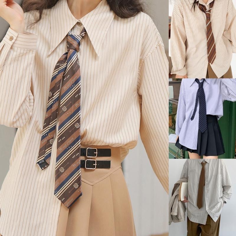 Lazy Tie Hand-tied Neckties Japanese Style Striped Collar Tie for School Shirt