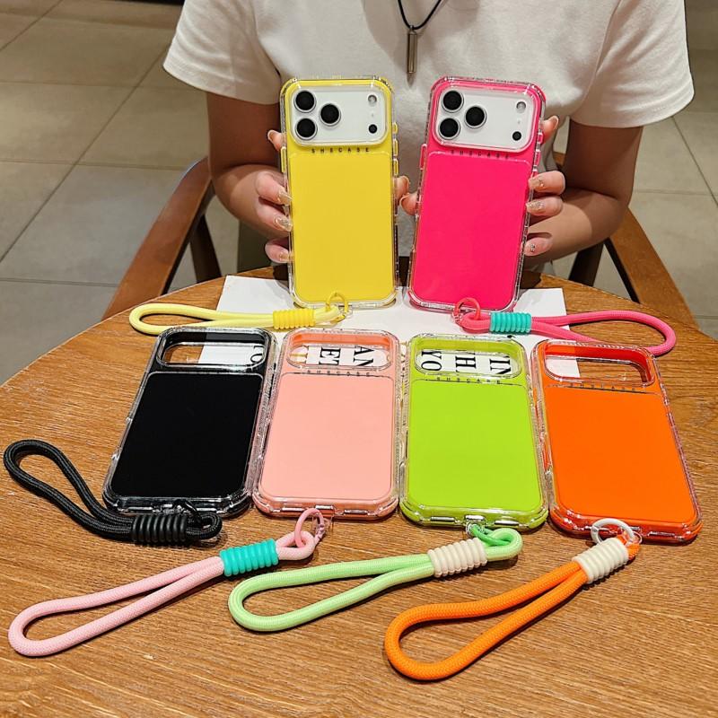 Luxury Candy Color Shockproof Case for iPhone 17 Air 16 15 14 Plus 13 12 11 Pro Max Hybrid Bumper Armor With Lanyard Strap Cover