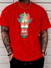 Unisex Summer Bright Blue Short Sleeve T Shirt Hawaiian Tiki Mask Palm Leaf Print Casual Streetwear Loose Male Daily Fashion Tops