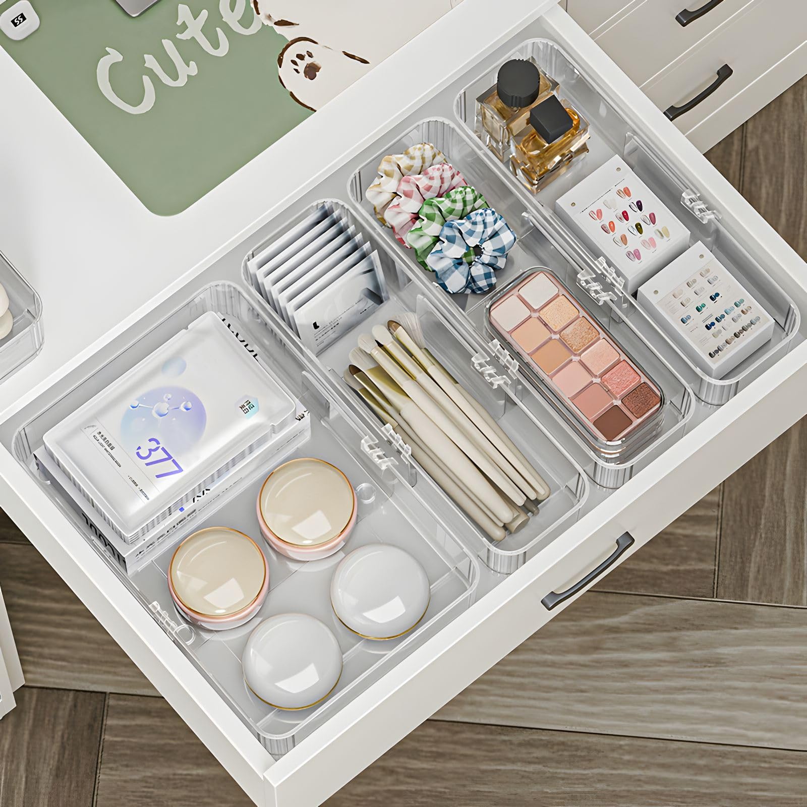 QYONLINE Drawer Expandable Slide Storage Drawer Divider Storage Drawer Small Item Storage Stationery Desktop Expandable Storage Kitchen Set of 6