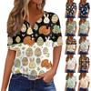 Women's T Shirt Tee Printed Button Short Sleeve Tunic Daily Weekend Fashion Basic V- Neck Regular Top