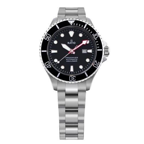 RATIO FreeDiver Sapphire Crystal Women's Dive Watch with Japanese Automatic Movement, 200m Water Resistance, Black/White.