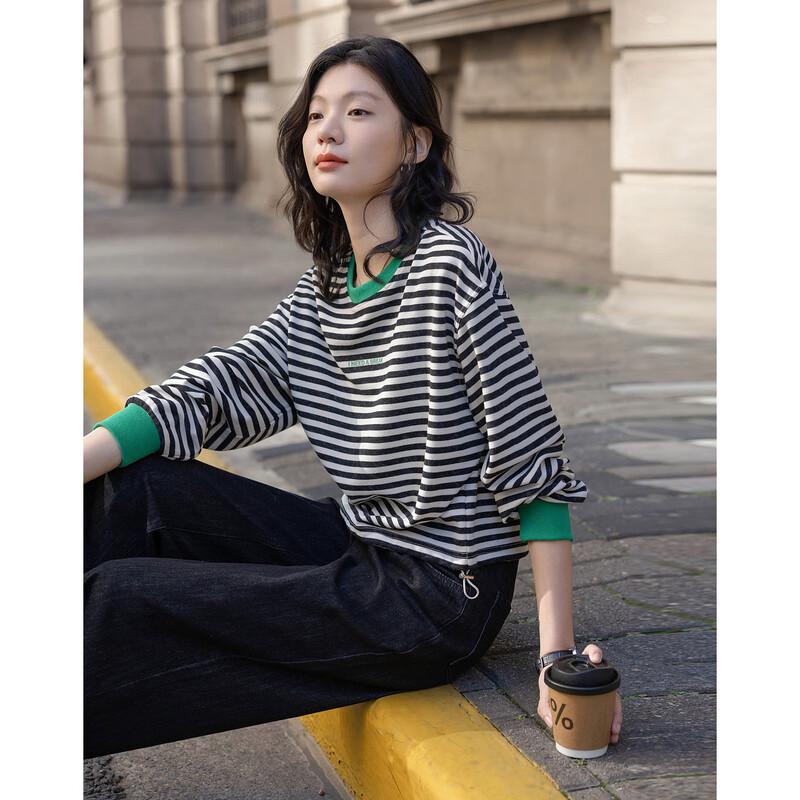 Women's Korean Style Color Block Striped Sweatshirt