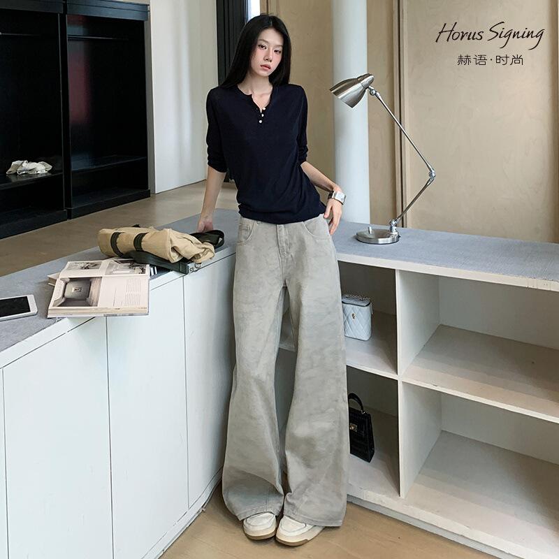 

Women s High Waisted Jeans Autumn New Design Tie Dye Loose Straight Leg Jeans 3XL