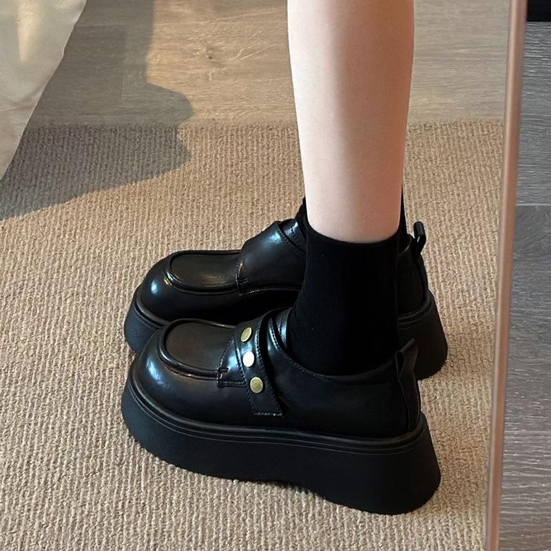 Black thick-soled heightening small leather shoes temperament single shoes spring new Mary Jane versatile shoes
