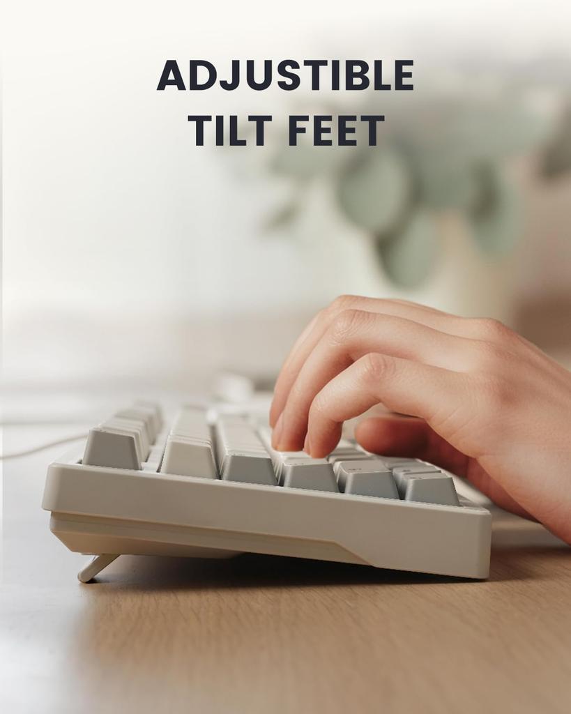 Perixx PERIBOARD-108RD Full-Size Mechanical Keyboard with Gateron Red Switches, Retro GrayWhite, US English Layout