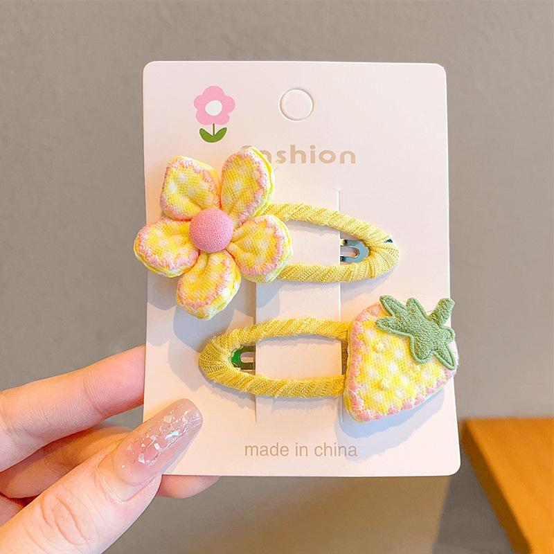 2Pcs/Set Cute Baby Hair Clips Sweet Flower Strawberry Pink Girl BB Clips Barrettes Princess Sided Clips Kids Hair Accessories