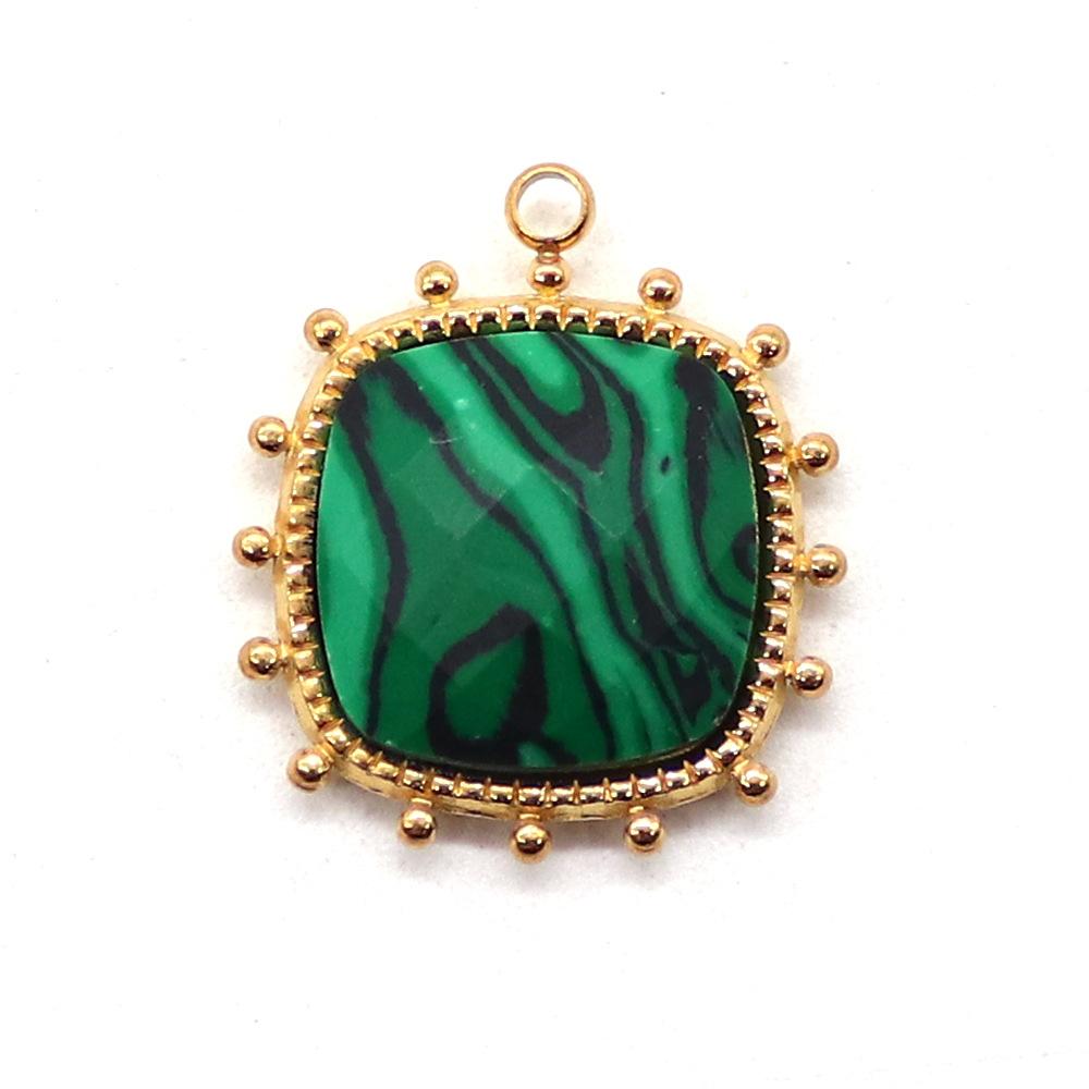 

1pc Faceted Natural Stone Malachite Amethyst Pendants Square Golden Plated Charms Necklace Accessory малахітова зелень